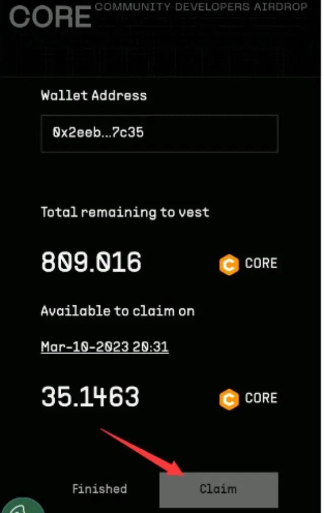 core释放的75%币如何领取？空投代币CORE的领取教程